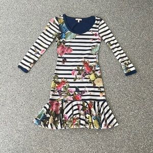 Juicy Couture Multi Color Viscose Lace Floral Striped Mini Lined Cocktail Dress